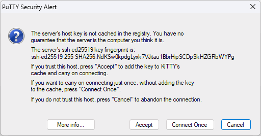 PuTTY SSH Security Alert