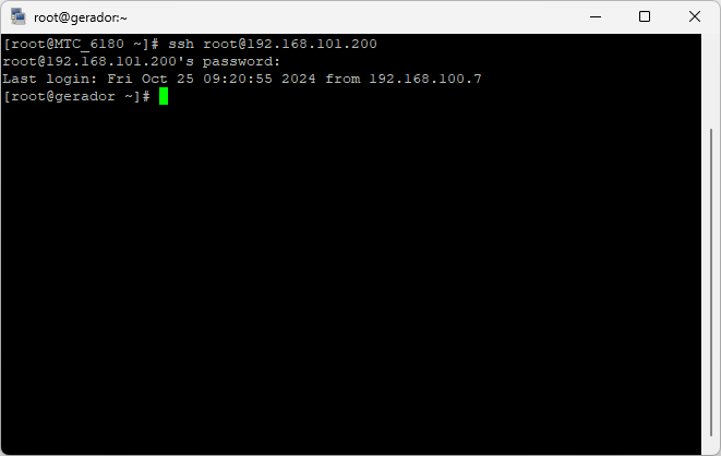 Login performed with PuTTY SSH