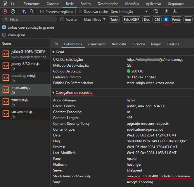 Confirming the response header for HTTPS